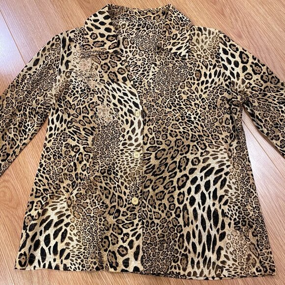 Vintage Leopard Print Collared Button-Up Blouse - M - Picture 7 of 16